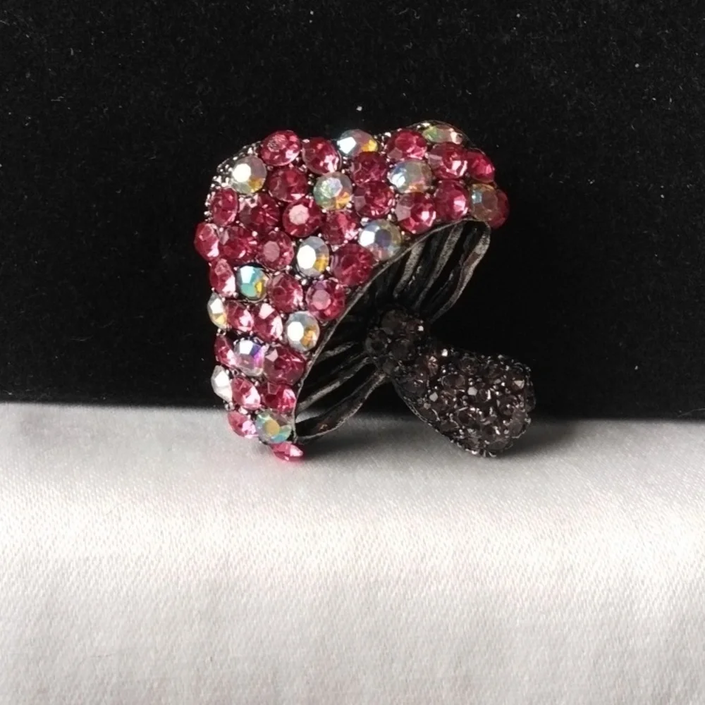 Pink Rhinestone Mushroom Brooch - Picture 2 of 4